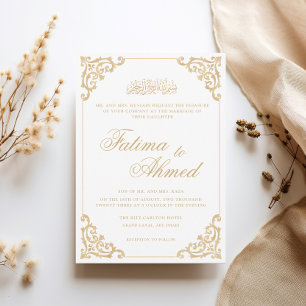 Vintage Barock White Script Gold-Hochzeit Einladung