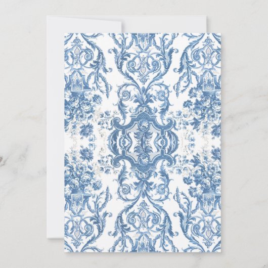 Vintage Barockblumenblauer Silberhochzeit Einladung (Rückseite)