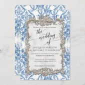 Vintage Barockblumenblauer Silberhochzeit Einladung (Vorne/Hinten)