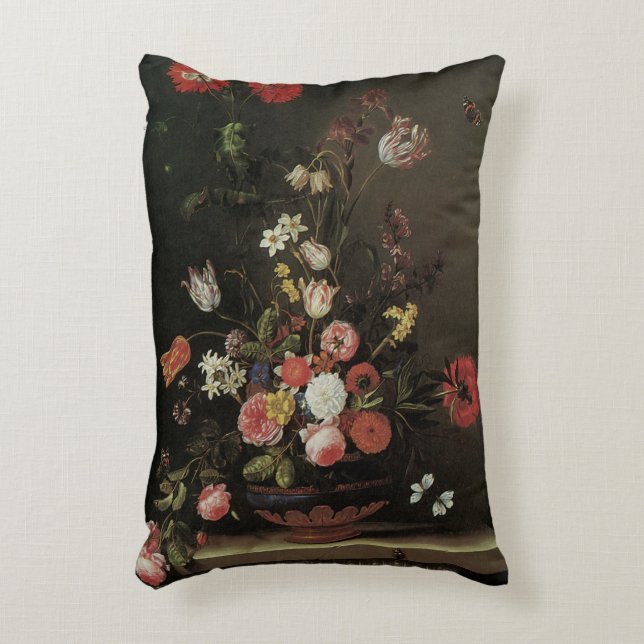Vintage barocke Blume des Stilllebens in Vase Dekokissen (Vorderseite(Vertikal))