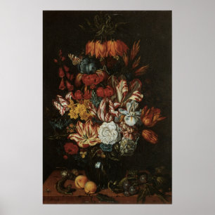 Vintage barocke, florale Stillleben Blume in Vase Poster