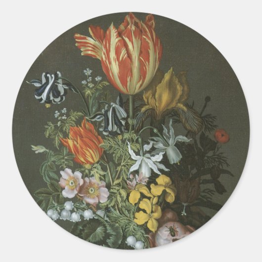 Vintage barocke, florale Stillleben Blume in Vase Runder Aufkleber (Vorderseite)