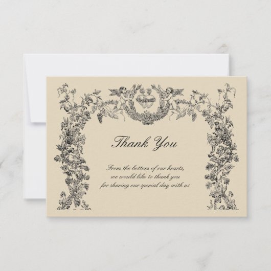 Vintage barocke Rokoko-Grenze mit Herz Dankeskarte (Vorderseite)