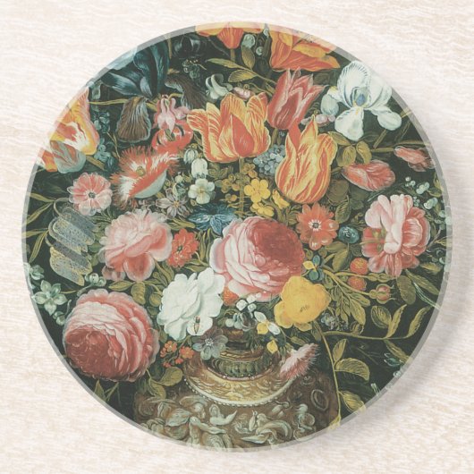 Vintage barocke Stillleben Blume in einer Vase Sandstein Untersetzer (Vorne)