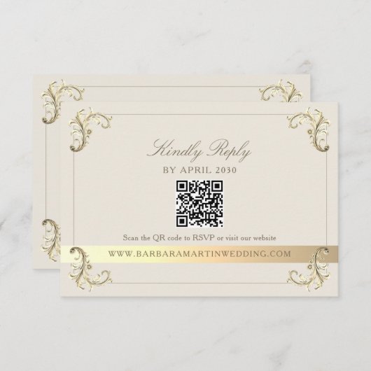 Vintage Baroque Cream Gold Wedding RSVP Karte (Vorne/Hinten)