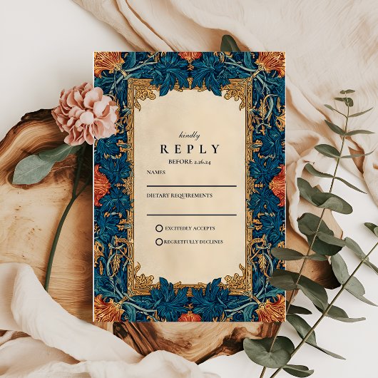 Vintage Baroque Floral Wedding RSVP Karte