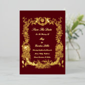 Vintage Baroque Rococo Border with Hearts Folieneinladung (Stehend vorne)