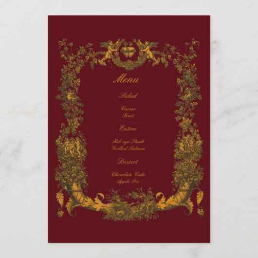 Vintage Baroque Rococo Border with Hearts Menükarte (Vorderseite)