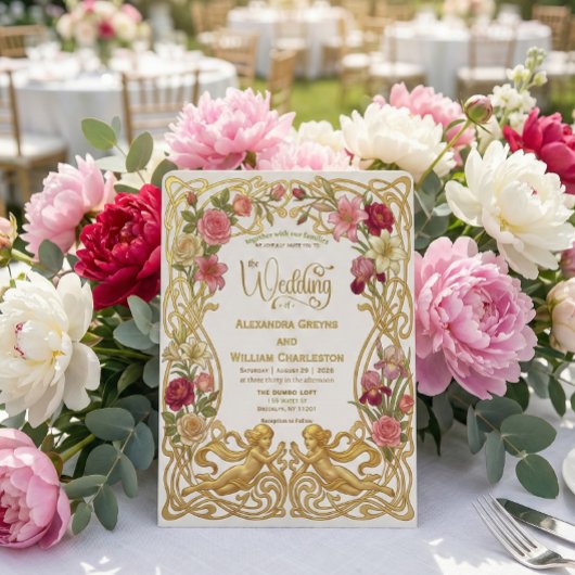 Vintage Baroque Romantic Angel Garden Wedding Einladung