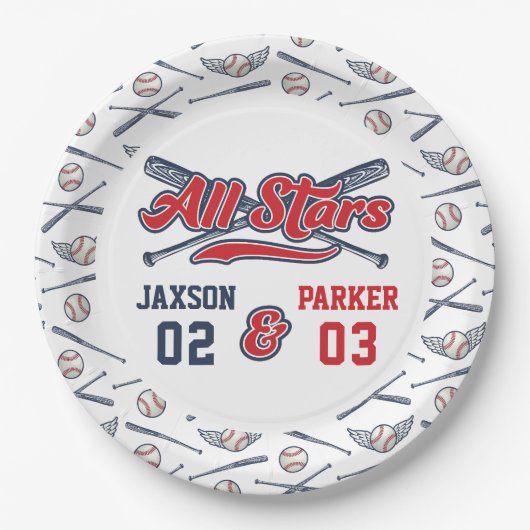 Vintage-Baseball-All-Star-Joint-Geburtstag Pappteller (Vorderseite)