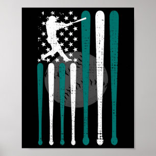 Vintage Baseball-Amerikaner-Flaggen-Baseball-Spira Poster