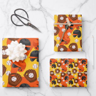 Vintage-Baseball-Ausrüstung Muster in Retro-Farben Geschenkpapier Set