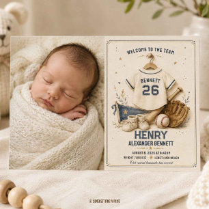 Vintage-Baseball-Baby-Junge-Foto-Geburtsanzeige Einladung