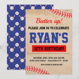 Vintage Baseball Batter Up Jungen-Geburtstag Einladung