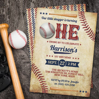 Vintage Baseball Boys 1. Geburtstag Einladung