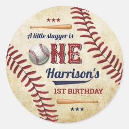 Vintage Baseball Boys 1. Geburtstag Runder Aufkleber