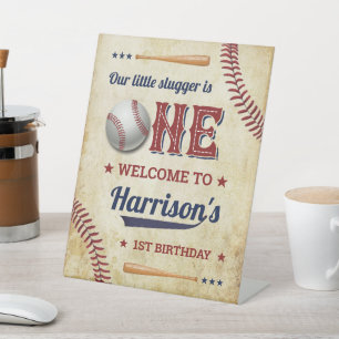 Vintage Baseball Boys 1. Geburtstag Willkommen Sockelschild