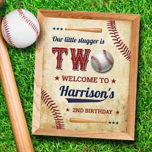 Vintage Baseball Boys 2. Geburtstag Begrüßungszeic Poster