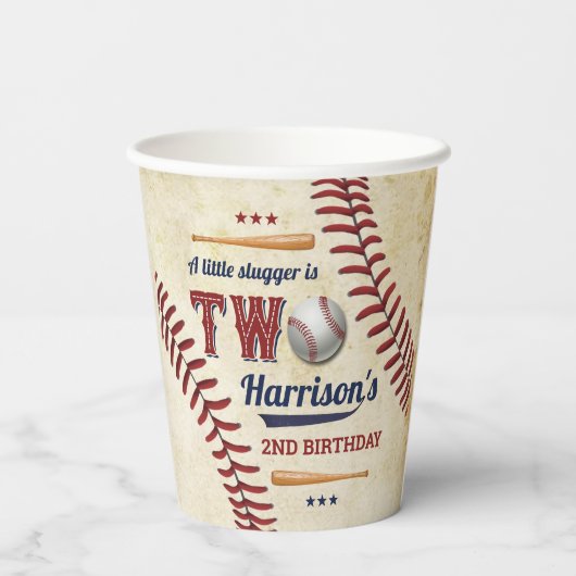Vintage Baseball Boys 2. Geburtstag Pappbecher (Rückseite)
