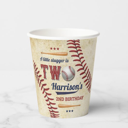 Vintage Baseball Boys 2. Geburtstag Pappbecher (Vorderseite)