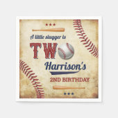 Vintage Baseball Boys 2. Geburtstag Serviette (Vorderseite)