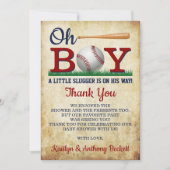 Vintage Baseball Boys Babydusche Dankeskarte (Vorderseite)