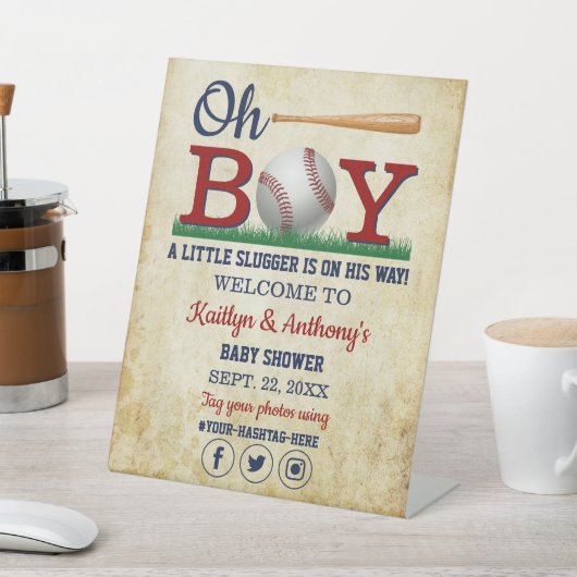 Vintage Baseball Boys Babydusche Willkommen Sockelschild (In SItu)