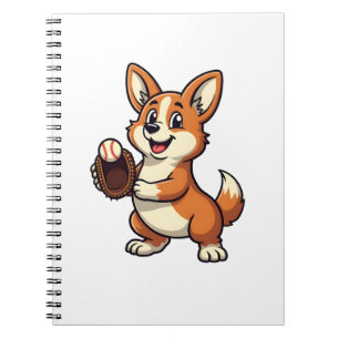 Vintage-Baseball-Corgi-Hund-Catcher-Cartoon-Vektor Notizblock