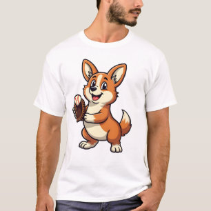 Vintage-Baseball-Corgi-Hund-Catcher-Cartoon-Vektor T-Shirt