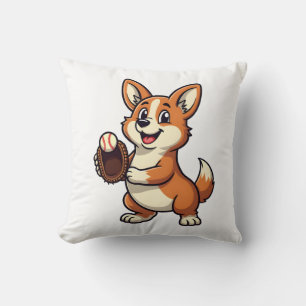 Vintage-Baseball-Corgi-Hund-Fänger-Cartoon-Vektor Kissen