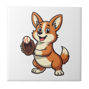 Vintage-Baseball-Corgi-Hundefänger-Cartoon-Vektor Fliese