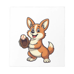 Vintage-Baseball-Corgi-Hundefänger-Cartoon-Vektor  Notizblock