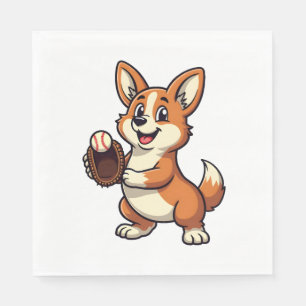 Vintage-Baseball-Corgi-Hundefänger-Cartoon-Vektor  Serviette