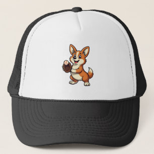Vintage-Baseball-Corgi-Hundfangs-Cartoon-Vektor Truckerkappe