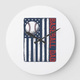 Vintage Baseball Dad Flag Shirt Design_1 Große Wanduhr