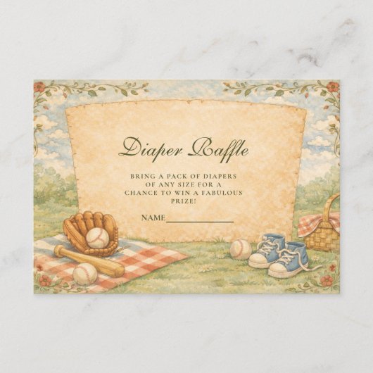 Vintage Baseball Diapper Raffle Begleitkarte (Vorderseite)