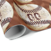 Vintage-Baseball-Geschenkpapier NUMMER oder Monogr Geschenkpapier (Rolleneckpunkt)