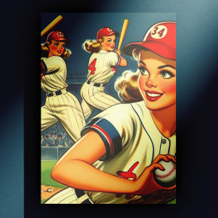 Vintage Baseball-Girls-Illustration Postkarte
