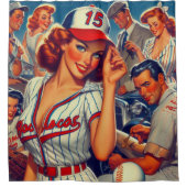 Vintage Baseball-Illustration Duschvorhang (Vorderseite)