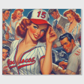 Vintage Baseball-Illustration Geschenkpapier (Flach)