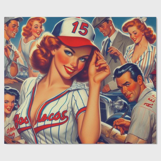 Vintage Baseball-Illustration Geschenkpapier (Flach)