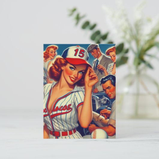 Vintage Baseball-Illustration Postkarte (Stehend Vorderseite)