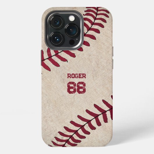 Vintage Baseball Initialen Rustikaler Name Nummer iPhone Hülle (Hinten)