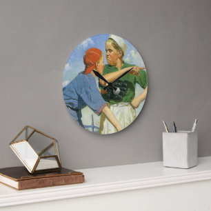 Vintage Baseball, Kinder, Jungen beim Sport Große Wanduhr