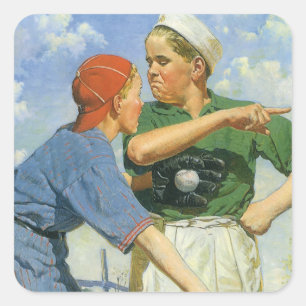 Vintage-Baseball, Kinder, Jungen beim Sport Quadratischer Aufkleber