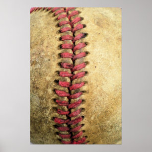 Vintage-Baseball-Kunst - gealtertes Leder & rote N Poster