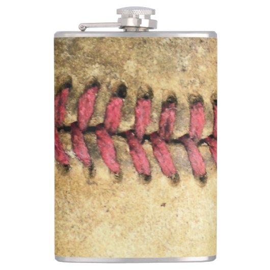 Vintage-Baseball-Kunst - gealtertes Leder und rote Flachmann (Vorderseite)