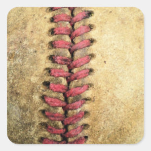 Vintage Baseball-Kunst - gealtertes Leder und rote Quadratischer Aufkleber