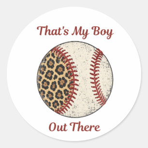 Vintage Baseball-Mama Leopard-Print Retro-Spieltag Runder Aufkleber