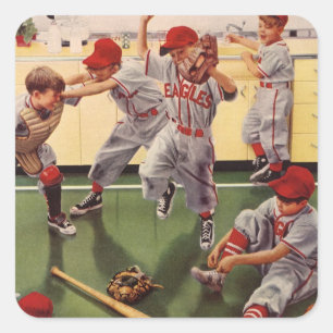 Vintage Baseball-Mannschaft, Jungen raufen Quadratischer Aufkleber